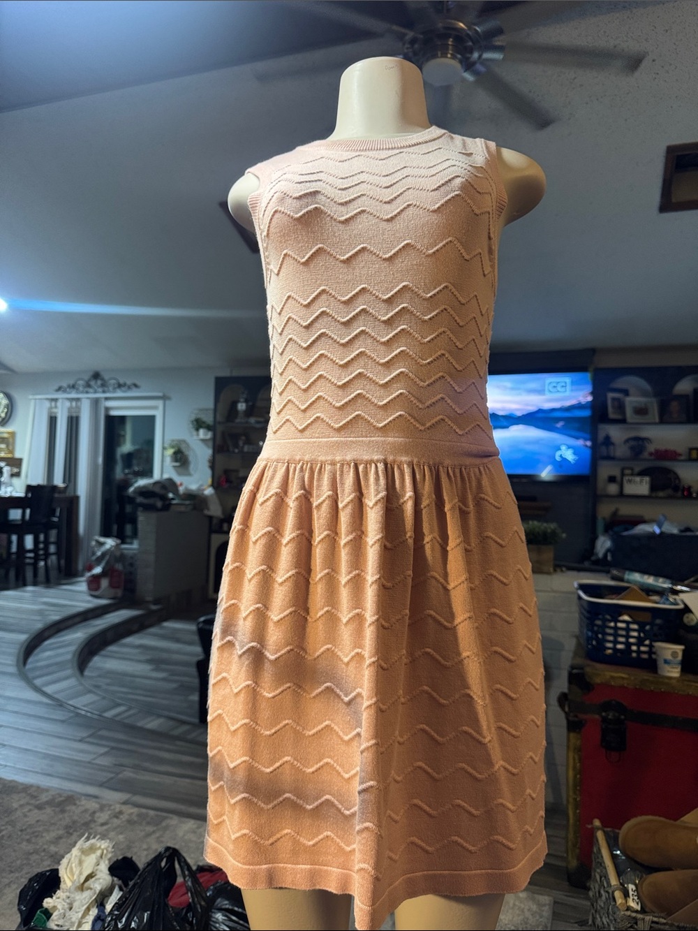 Romeo & Juliet Couture Peach Knit Fit-and-Flare Mini Dress#241